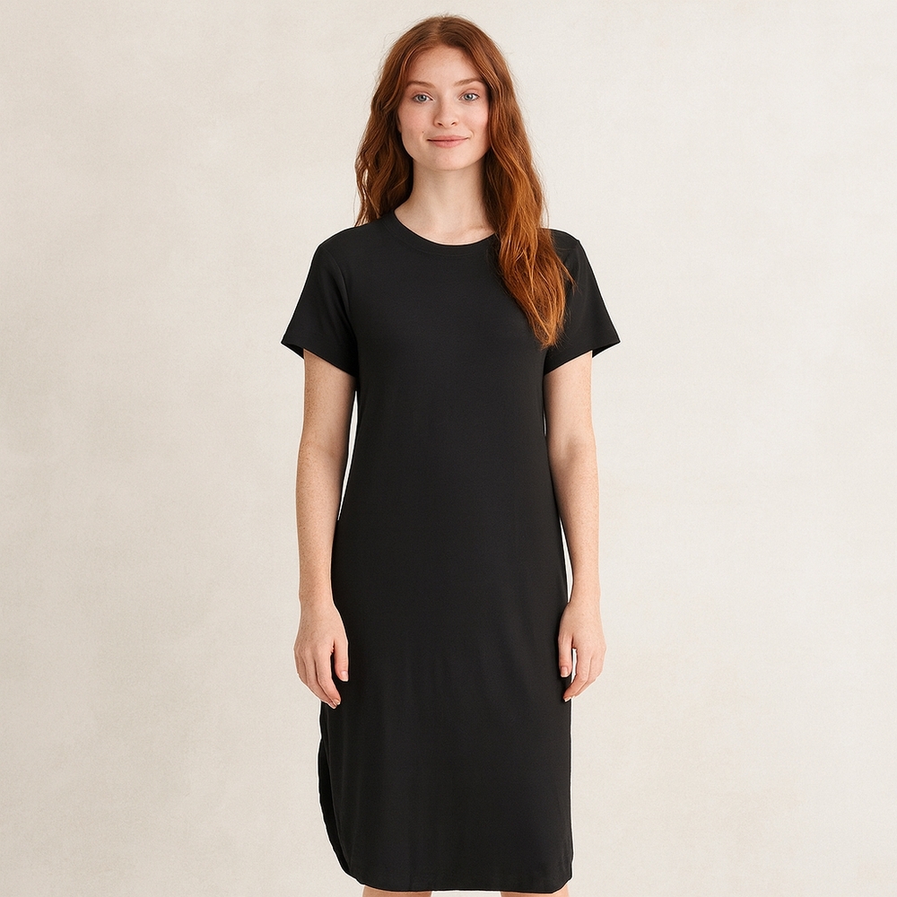 NWT Black T-Shirt Stretchy Short Sleeve Midi Dress M